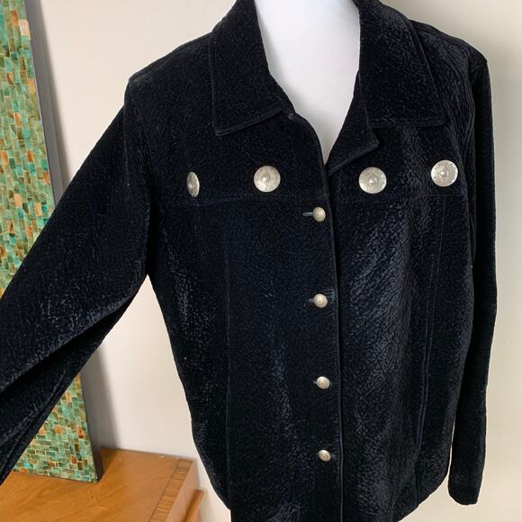 Saddle Ridge Size Large Black Plush Velvet Jacket Western Concho Buttons Plush - Picture 6 of 11